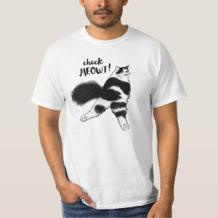 Check Meowt Funny Black and White Cat Sploot T-Shi T-Shirt