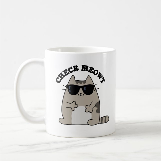 Check Meowt Funny Cool Cat Pun  Coffee Mug (Left)