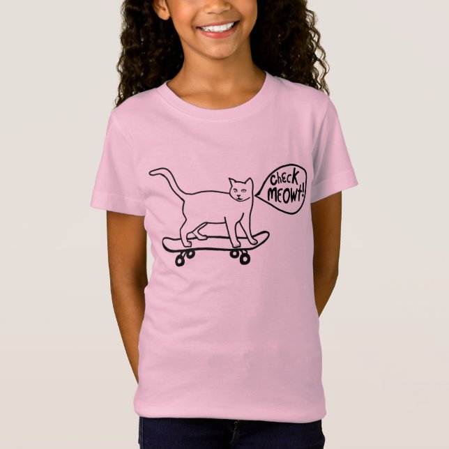 Check Meowt Punny Skateboarding Cat T-Shirt (Front)