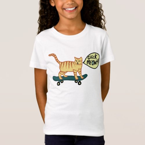 Check Meowt Punny Skateboarding Tabby Cat T_Shirt