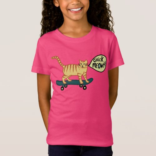 Check Meowt Punny Skateboarding Tabby Cat T_Shirt