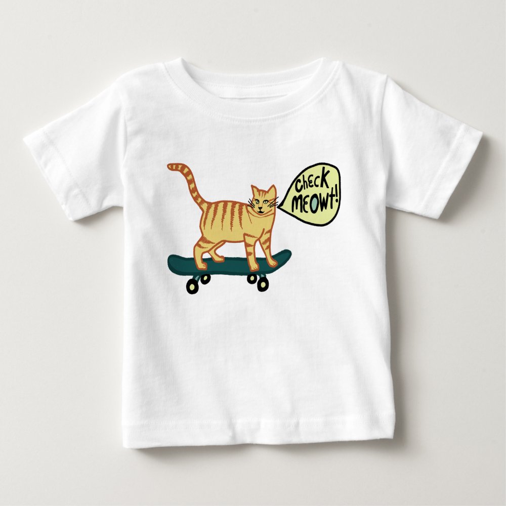 Check Meowt Punny Skateboarding Tabby Cat Personalized T-Shirt