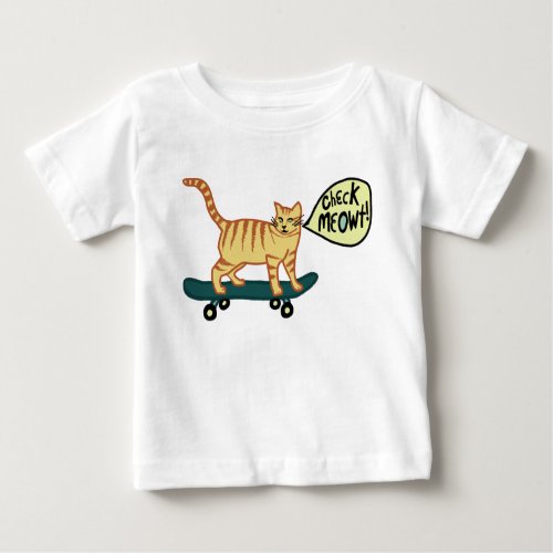 Check Meowt Punny Skateboarding Tabby Cat T_Shirt