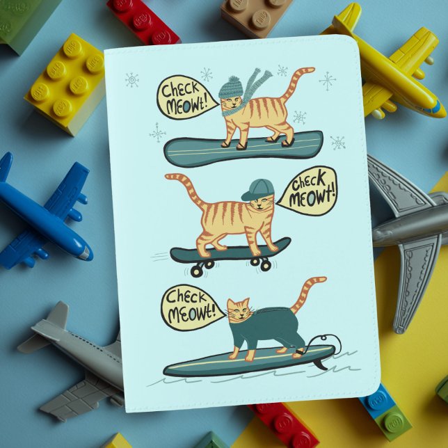 Check Meowt! Skateboard Surfer Snowboard Cat  Passport Holder (Check Meowt! Skateboard Surfer Snowboard Cat Passport Holder for Kids
)