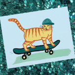 Check Meowt! Skateboarding Tabby Cat CUSTOMIZE IT Postcard<br><div class="desc">CHECK MEOWT! Have you ever seen a skateboarding cat? CUSTOMIZE it by adding your own text if you like.
 Check out this funny cat card and check my shop for more matching items like mugs,  stickers and more. And of course more cat stuff too.</div>