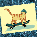 Check Meowt! Skateboarding Tabby Cat CUSTOMIZE IT Postcard<br><div class="desc">CHECK MEOWT! Have you ever seen a skateboarding cat? CUSTOMIZE it by adding your own text if you like.
 Check out this funny cat card and check my shop for more matching items like mugs,  stickers and more. And of course more cat stuff too.</div>