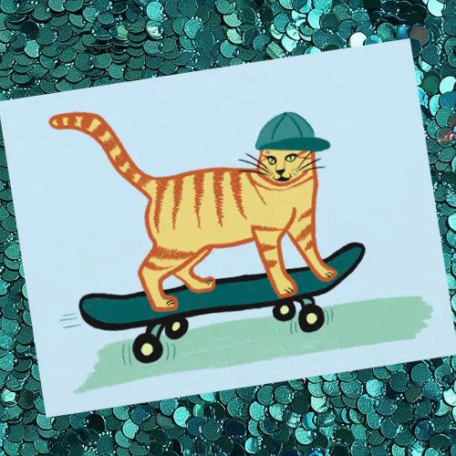 Check Meowt Skateboarding Tabby Cat CUSTOMIZE IT Postcard