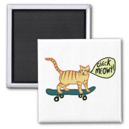 Check Meowt! Skateboarding Tabby Cat Magnet