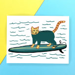 Check Meowt! Surfer Tabby Cat CUSTOMIZE IT Postcard<br><div class="desc">CHECK MEOWT! Have you ever seen a surfing cat? CUSTOMIZE it by adding your own text if you like.
 Check out this funny cat card and check my shop for more matching items like mugs,  stickers and more. And of course more cat stuff too.</div>