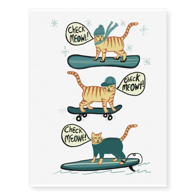 CHECK MEOWT surfing skateboarding snowboarding cat Temporary Tattoos (Front)