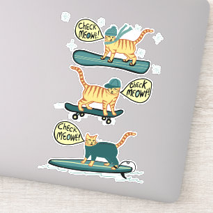 CHECK MEOWT! Tabby Cat Skateboard Surf Snowboard Sticker