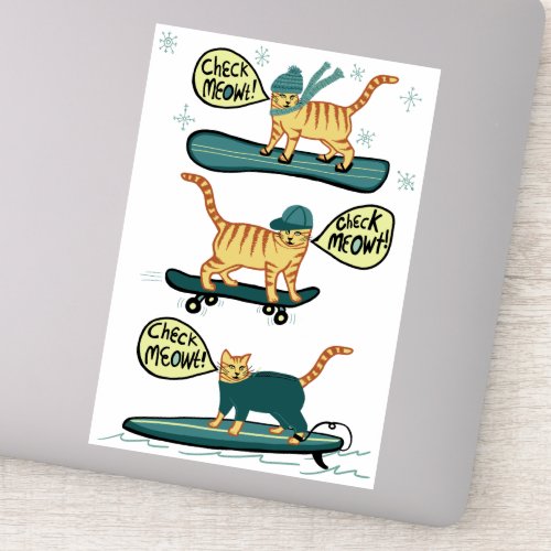 CHECK MEOWT Tabby Cat Skateboard Surf Snowboard Sticker