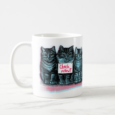 'check Meowt' Vintage Blue Cat Mug
