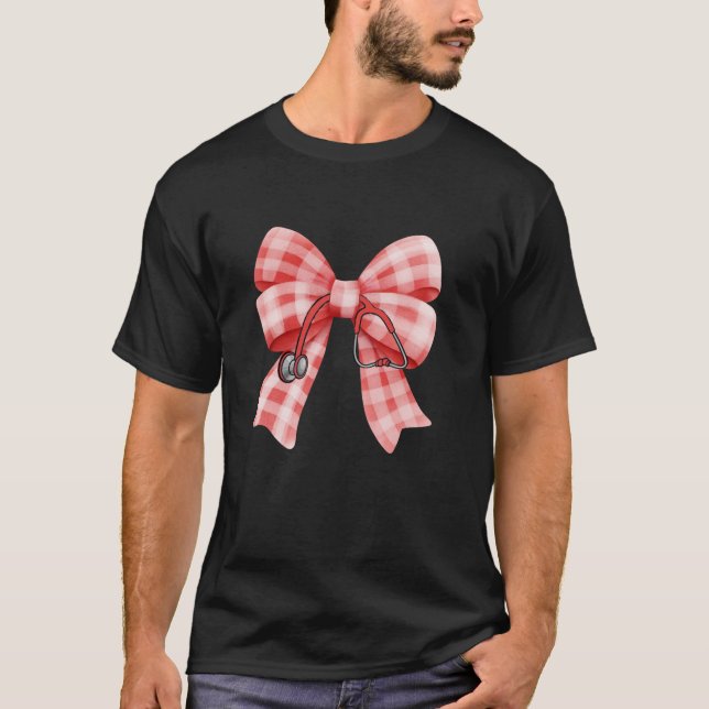 Check Nurse Coquette Bow Stethoscope Nursing Medic T-Shirt (Front)