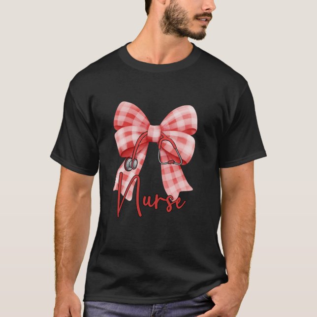 Check Nurse Coquette Bow Stethoscope Nursing Medic T-Shirt (Front)