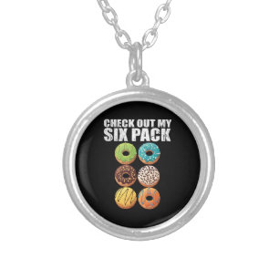 Check Out My Six Pack Donut Shirt - Funny Gym Shir Silver Plated Necklace