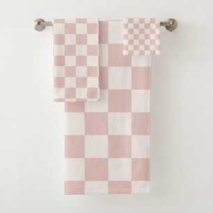 Check Pale Beige Checkered Pattern Checkerboard Bath Towel Set