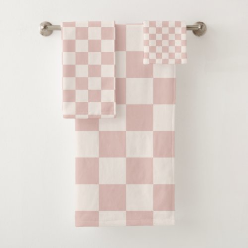 Check Pale Beige Checkered Pattern Checkerboard Bath Towel Set