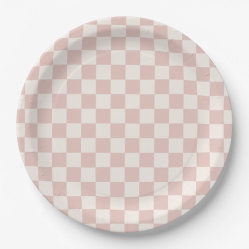 Check Pale Beige Checkered Pattern Checkerboard Paper Plates