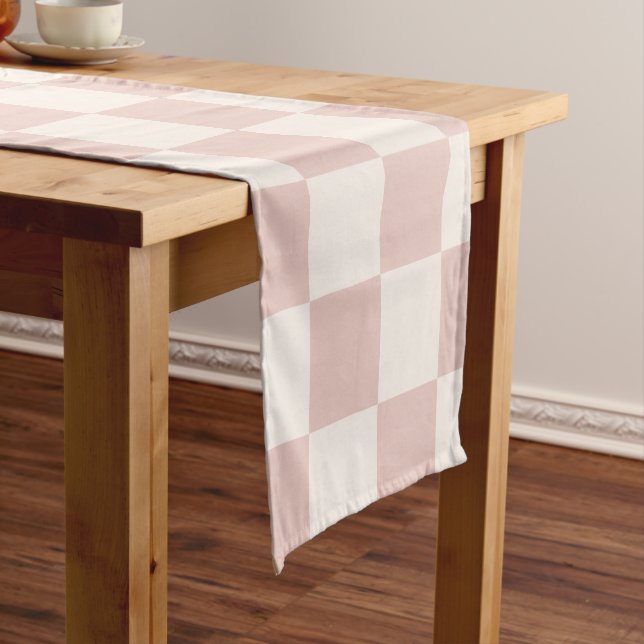 Check Pale Beige Checkered Pattern Checkerboard Short Table Runner (In Situ)