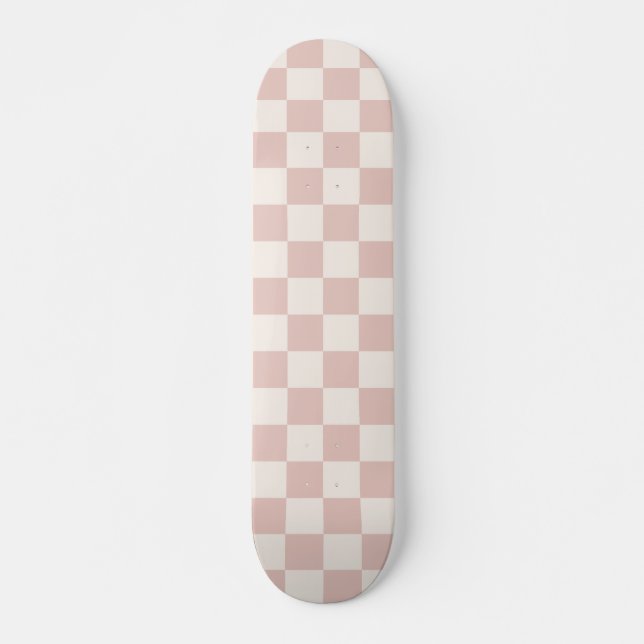Check Pale Beige Checkered Pattern Checkerboard Skateboard (Front)
