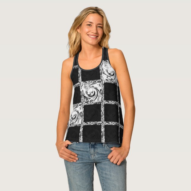 check pattern black  white tank top (Front Full)