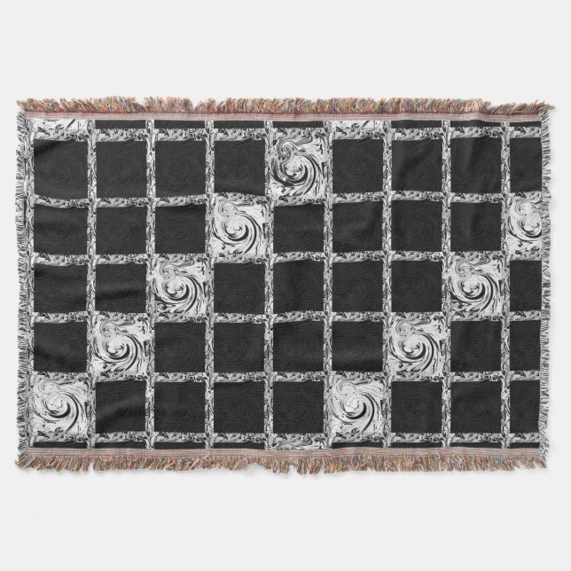 check pattern black  white throw blanket (Front)