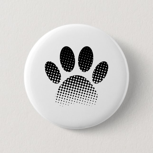 Check Pattern Halftone Dog Paw Print Button (Front)