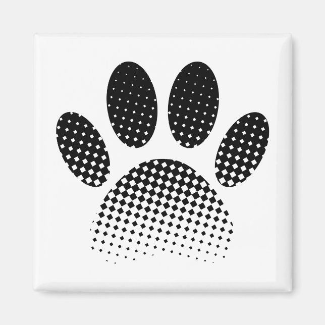 Check Pattern Halftone Dog Paw Print Magnet (Front)