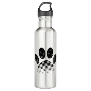 Check Pattern Halftone Dog Paw Print Stainless Steel Water Bottle