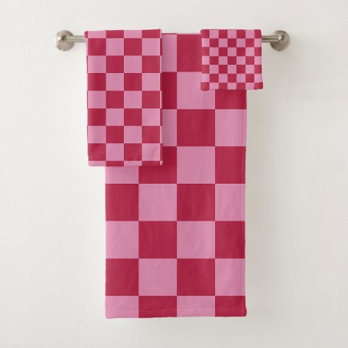 Check Pattern Magenta And Pink Bath Towel Set