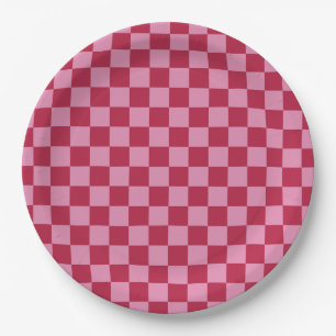 Check Pattern Magenta And Pink Paper Plates