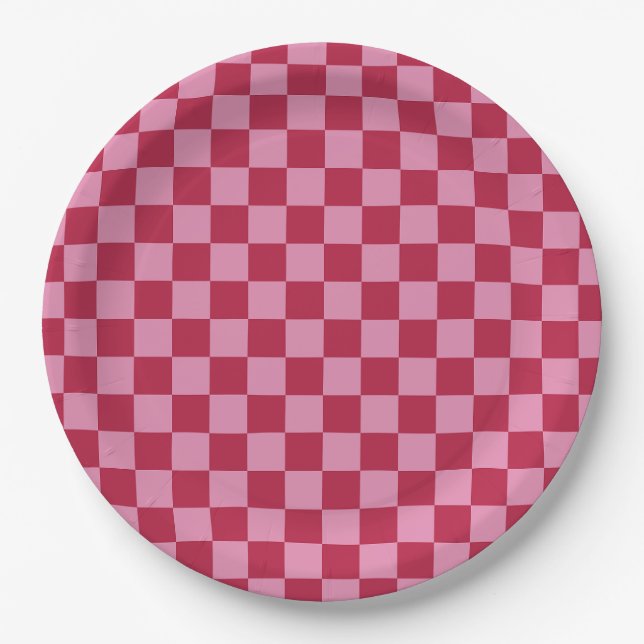 Check Pattern Magenta And Pink Paper Plates (Front)