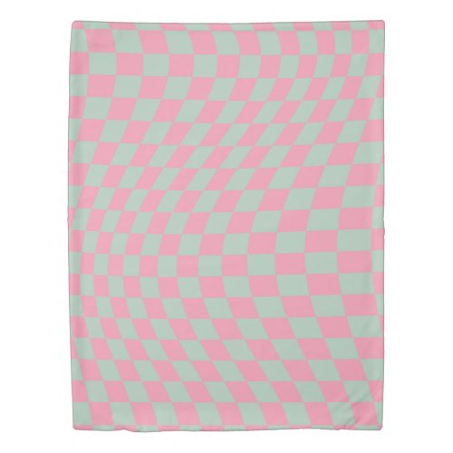 Check Pattern Mint Green And Pink Checkerboard Duvet Cover