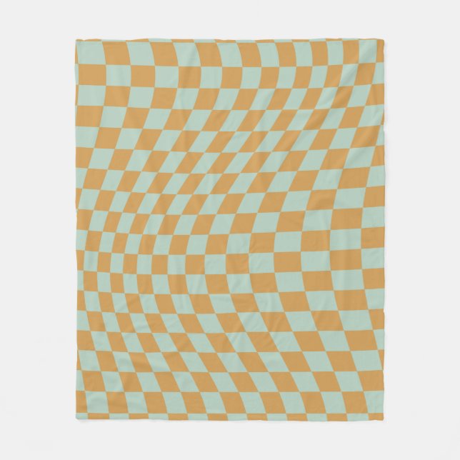 Check Pattern Mint Wavy Checkerboard Checkered Fleece Blanket (Front)