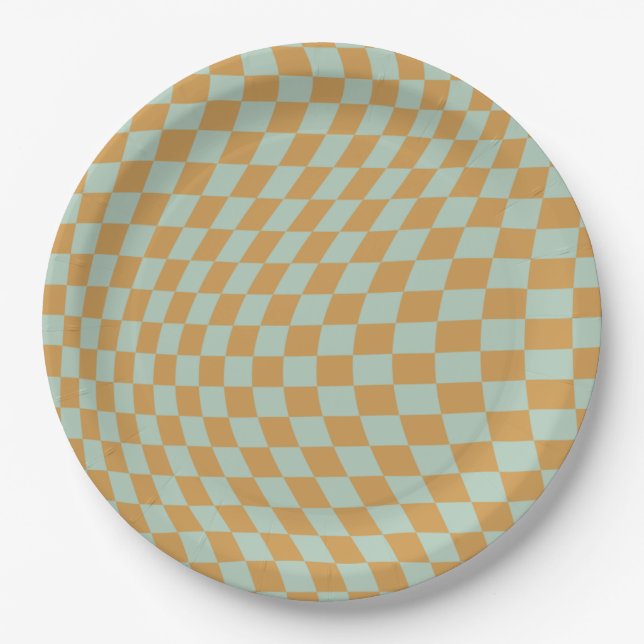 Check Pattern Mint Wavy Checkerboard Checkered Paper Plates (Front)