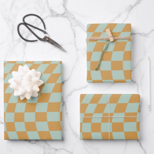 Check Pattern Mint Wavy Checkerboard Checkered Wrapping Paper Sheets