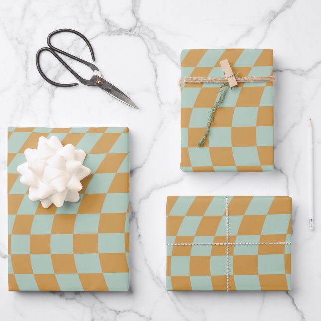 Check Pattern Mint Wavy Checkerboard Checkered Wrapping Paper Sheets (Front)