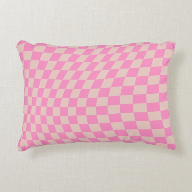 Check Pattern Peach And Pink Preppy Checkerboard Accent Pillow (Front)