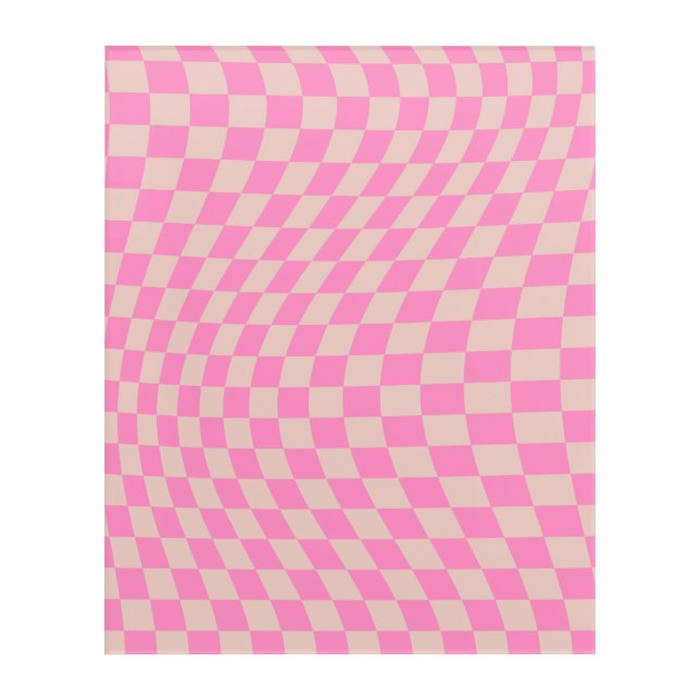 Check Pattern Peach And Pink Preppy Checkerboard Acrylic Print (Front)