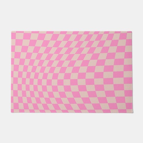 Check Pattern Peach And Pink Preppy Checkerboard Doormat