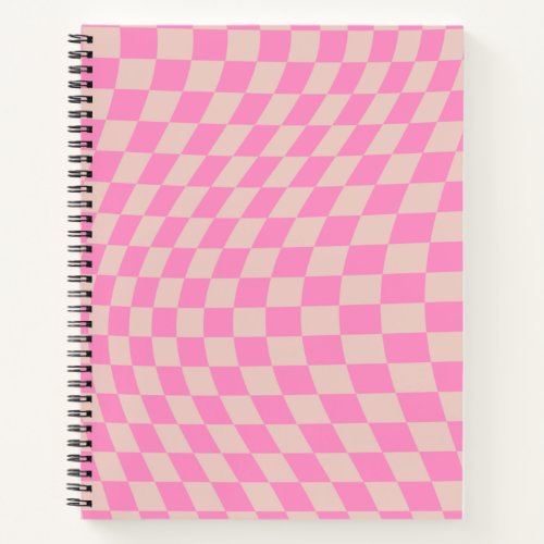 Check Pattern Peach And Pink Preppy Checkerboard Notebook