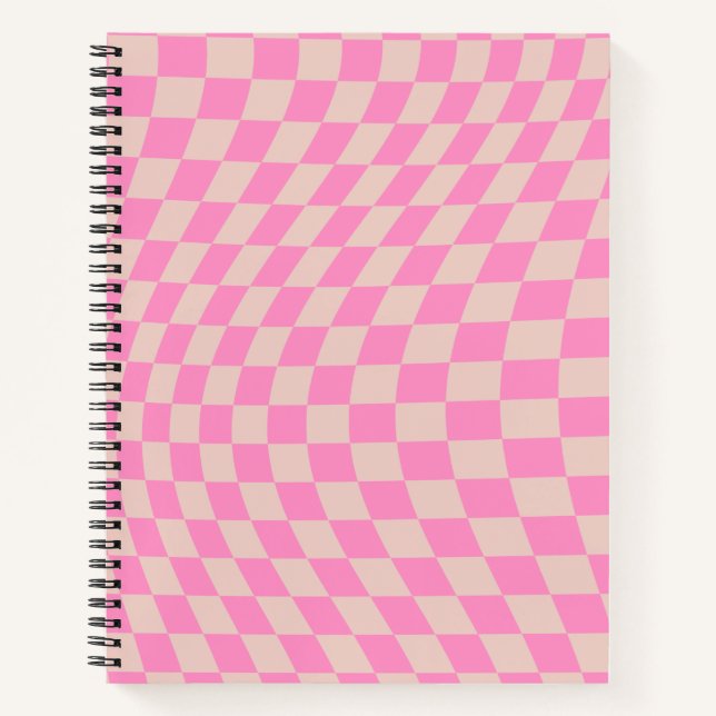 Check Pattern Peach And Pink Preppy Checkerboard Notebook (Front)