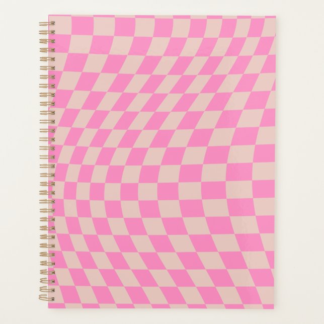 Check Pattern Peach And Pink Preppy Checkerboard Planner (Front)