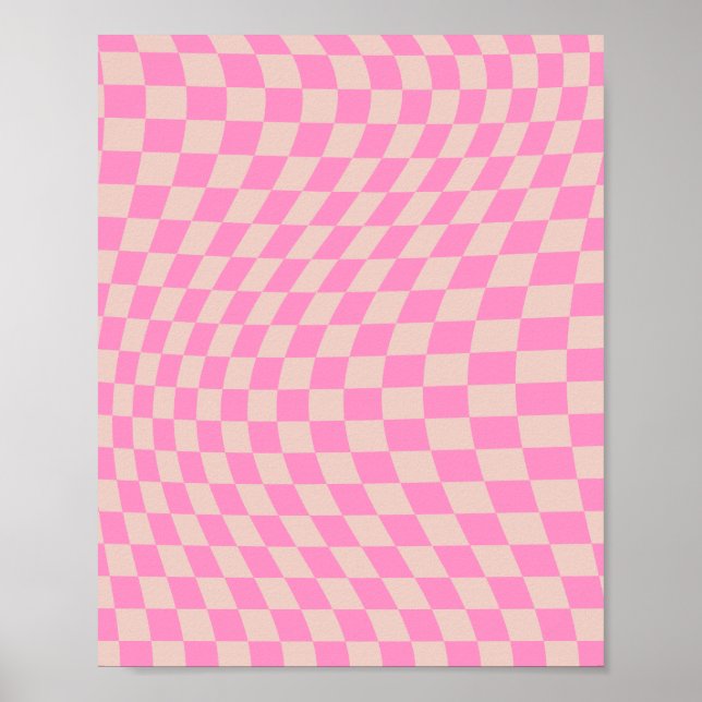 Check Pattern Peach And Pink Preppy Checkerboard Poster (Front)