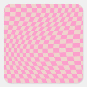 Check Pattern Peach And Pink Preppy Checkerboard Square Sticker