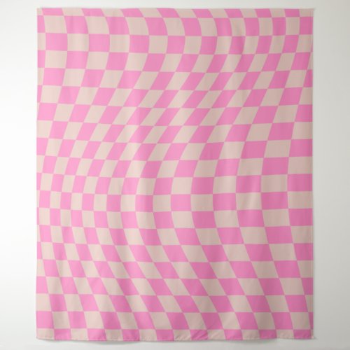 Check Pattern Peach And Pink Preppy Checkerboard Tapestry