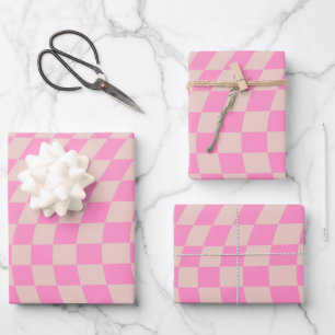 Check Pattern Peach And Pink Preppy Checkerboard Wrapping Paper Sheets