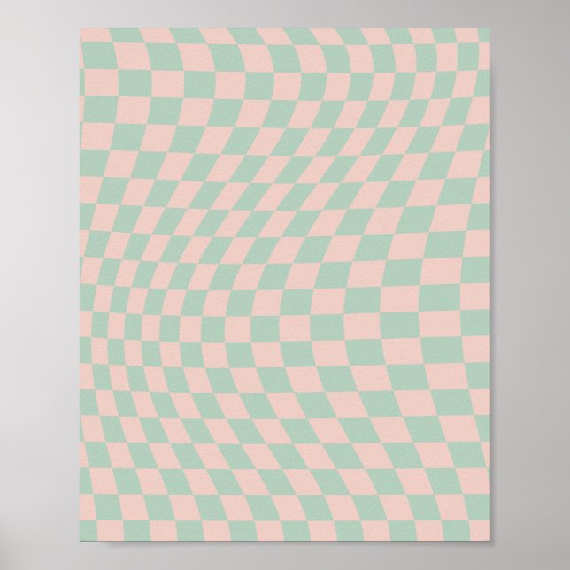 Check Pattern Sage Green And Beige Checkerboard Poster (Front)