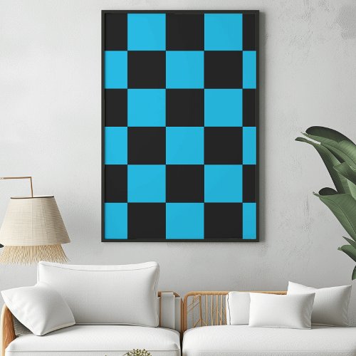 Check Pattern Sky Blue and Black Poster